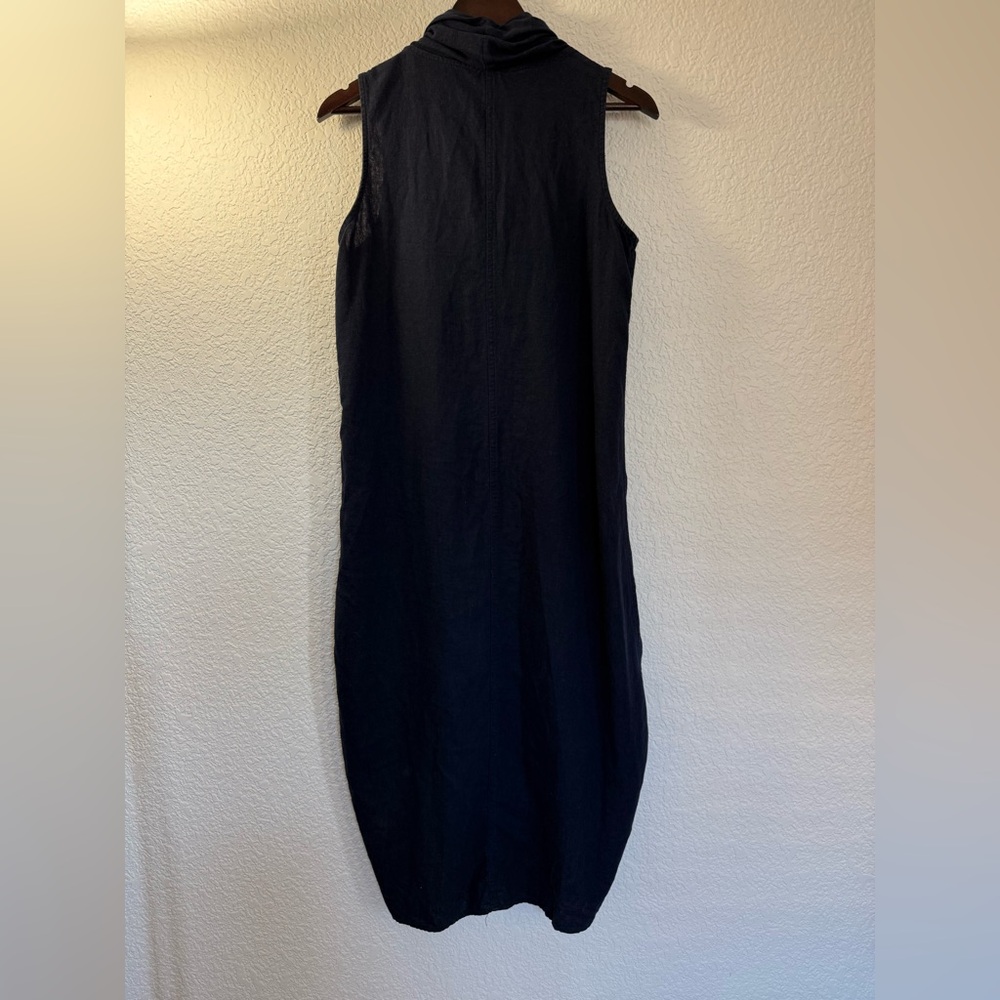 For Cynthia Linen Blend Cowl Neck Dress | Navy Blue | Asymmetrical Hem | - Picture 7 of 10